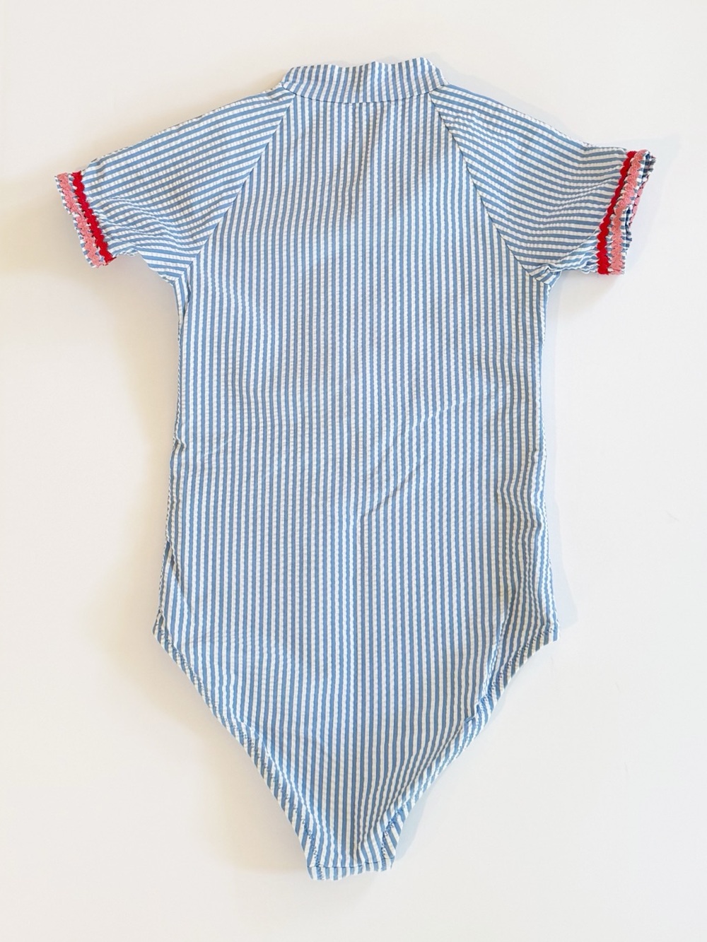 Crewcuts Blue & White Seersucker Short Sleeve Rash Guard Swimsuit - Picture 3 of 4